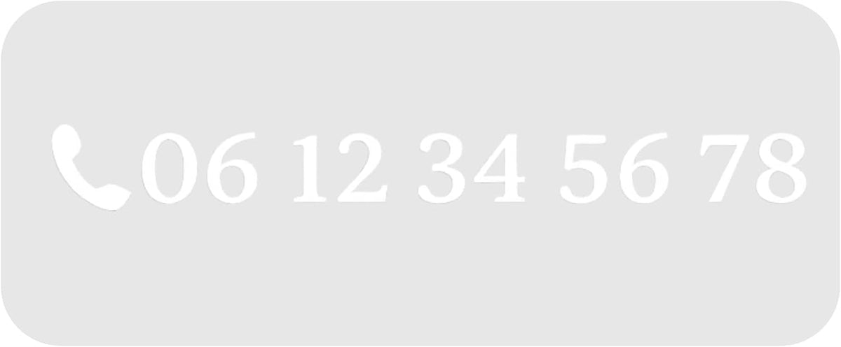 Sticker numéro de téléphone personnalisé blanc avec pictogramme combiné, exemple 06 12 34 56 78