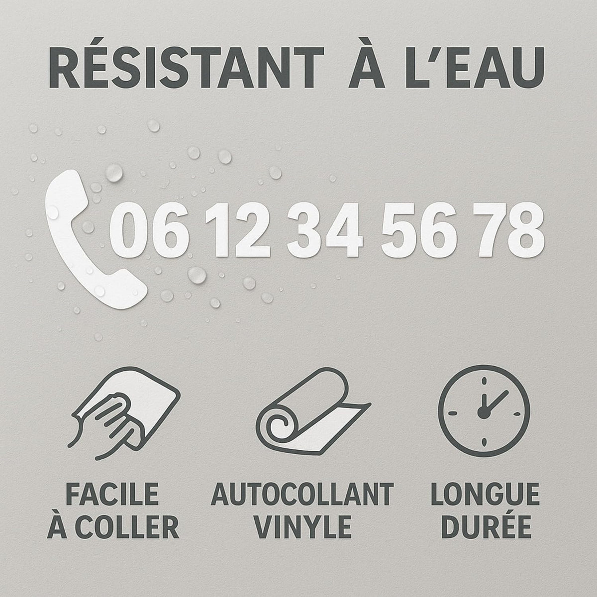 Sticker numéro de téléphone en vinyle autocollant : résistant à l'eau, facile à coller, longue durée